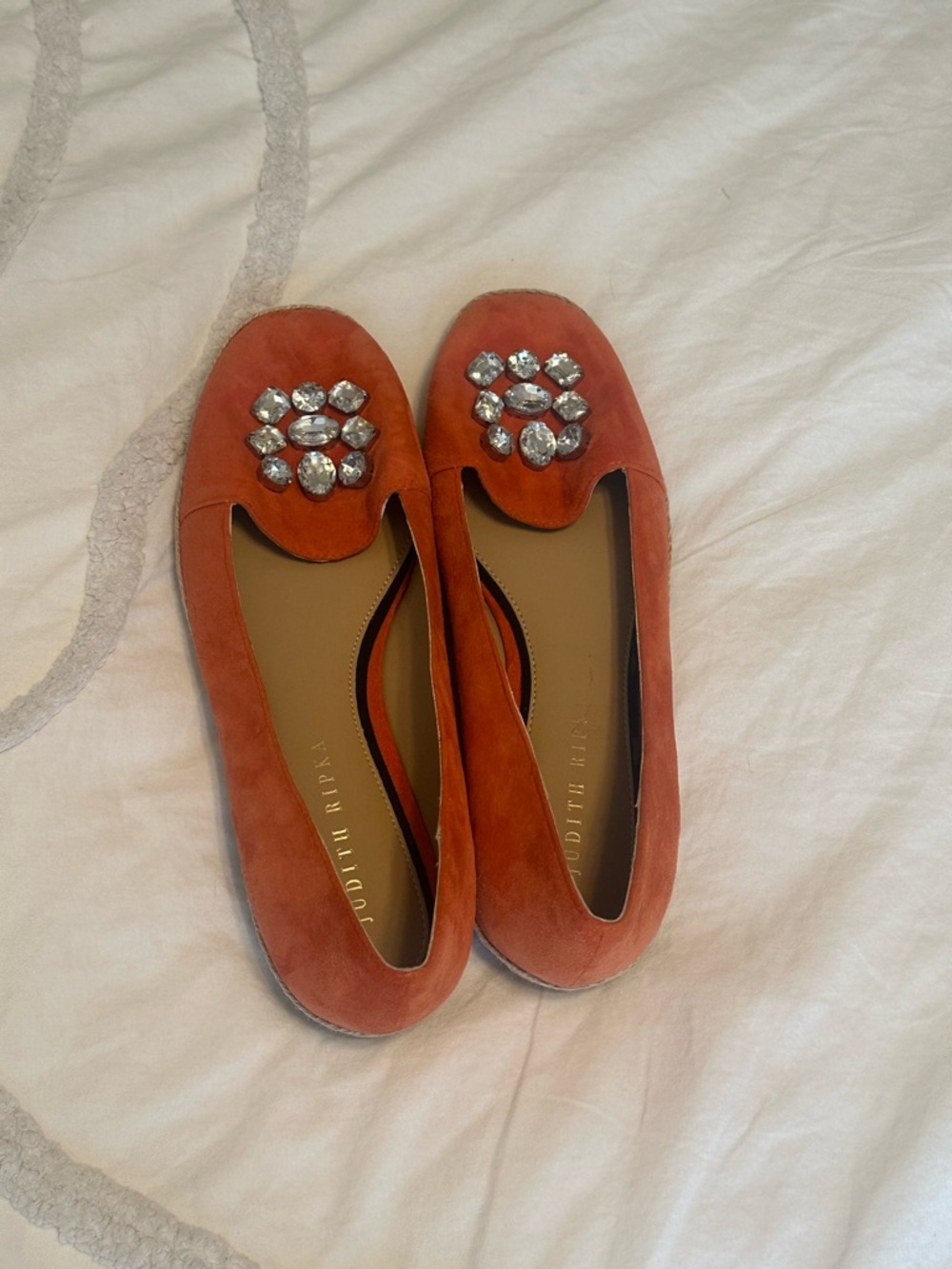 Judith Ripka Orange Suede Jeweled Olivia Loafers